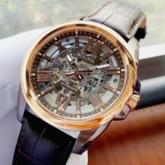 Bulova Rose Gold Skeleton Men's Automatic Watch - Picture 1 of 9